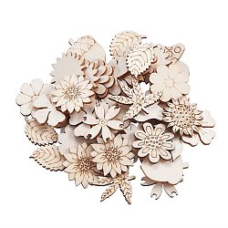 100Pcs Unfinished Wood Piece Decorations, DIY Craft Supplies, Hollow out Leaf & Flowers & Mushrooms & Acorns, Antique White, 2.4~2.8x1.5~2.8x0.2~0.3cm(WOOD-CJ0001-54)