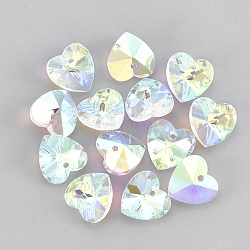 Glass Rhinestone Charms, Heart, Crystal AB, 10x10x5.5mm, Hole: 1.2mm(RGLA-T148-14A)