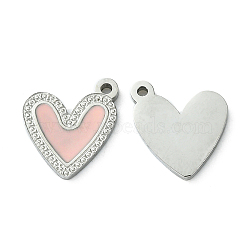 304 Stainless Steel Manual Polishing Charms, with Enamel, Heart Charm, Stainless Steel Color, 13x10.5x1.5mm, Hole: 1.2mm(STAS-C075-39P)