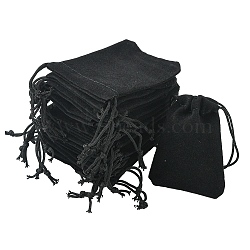 Rectangle Velvet Jewelry Drawstring Bags, Christmas Party Wedding Candy Gift Bags, Black, 7x5cm(TP-YW0001-02)