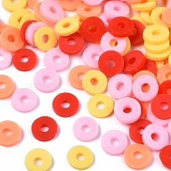 Handmade Polymer Clay Beads, Heishi Beads, for DIY Jewelry Crafts Supplies, Disc/Flat Round, Pink, 6x1mm, Hole: 2mm, about 26000pcs/1000g(CLAY-T019-02B-16)