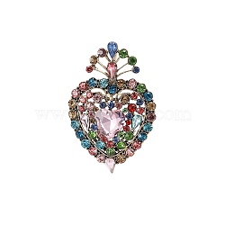 Heart Alloy Rhinestone Brooches for Backpack Clothes, Light Rose, 78x53mm(PW-WGD3602-02)