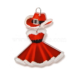 Christmas Theme Printed Opaque Acrylic Pendans, Skirt, 46x40.5x2.5mm, Hole: 5.5mm(OACR-Q056-02A)