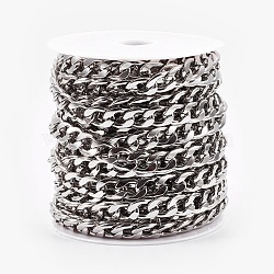 304 Stainless Steel Cuban Link Chains, Chunky Curb Chains, Unwelded, with Spool, Stainless Steel Color, 13~14x10x3mm, about 32.8 Feet(10m)/roll(CHS-E013-17A)
