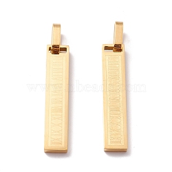Ion Plating(IP) 304 Stainless Steel Pendants, Rectangle with Letter, Golden, 40x8x2.8mm, Inner Diameter: 9x4.5mm(STAS-A057-09G)