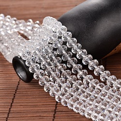 68pcs/Strands Faceted Rondelle Imitation Austrian Crystal Bead Strands, Grade AAA, Clear, 8x5mm, Hole: 0.9~1mm, 14.17 inches(G-M185-8x5mm-01A)