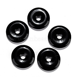 Natural Obsidian Pendants, Donut/Pi Disc, Donut Width: 11~12mm, 28~30x5~6mm, Hole: 6mm(G-F524-B16)