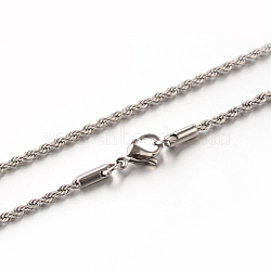 304 Stainless Steel Rope Chain Necklaces, with Lobster Claw Clasps, Stainless Steel Color, 23.6 inch(59.9cm), 2mm(STAS-M174-008P-B)