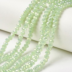 Electroplate Glass Beads Strands, Imitation Jade Beads, Full Rainbow Plated, Faceted, Rondelle, Pale Green, 6x5mm, Hole: 1mm, about 85~88pcs/strand, 16.1~16.5 inch(41~42cm)(EGLA-A034-J6mm-T03)