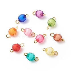 Transparent Acrylic Connector Charms, Faceted, with Golden Plated Brass Double Loops, Round, Mixed Color, 14x7.5mm, Hole: 1.5mm and 2mm(PALLOY-JF01812)
