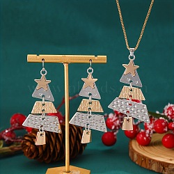 Christmas Tree Alloy Pendant Necklaces & Dangle Earrings Sets, Platinum & Golden, 450mm & 68x33mm(WG3F9DA-03)