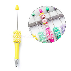 Plastic Beadable Pens, Ballpoint Pen, for DIY Pen Decoration, Rose, Yellow, 142x17mm(AJEW-S082-01F)