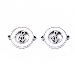 304 Stainless Steel Enamel Links Connectors, Laser Cut, Flat Round with Musical Note, White, Stainless Steel Color, 14.5x18.5x2mm, Hole: 1.2mm(STAS-S080-006P)
