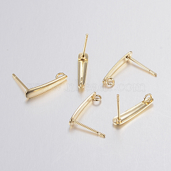 304 Stainless Steel Stud Earring Findings, with Loop, Golden, 15x3x1mm, Hole: 1.6mm, Pin: 0.8mm(X-STAS-H436-22)