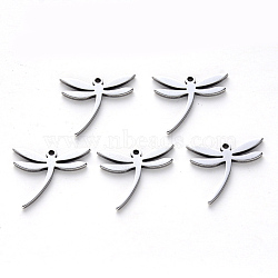 304 Stainless Steel Pendants, Laser Cut, Dragonfly, Stainless Steel Color, 15x16.5x1mm, Hole: 1.2mm(X-STAS-N092-87)