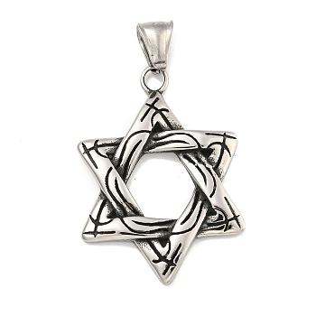 316 Surgical Stainless Steel Pendants, Star of David Charm, Antique Silver, 41x28.8x3.5mm, Hole: 7.5x4.2mm