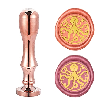 DIY Scrapbook, Brass Wax Seal Stamp Flat Round Head and Handle, Rose Gold, Ocean Themed Pattern, 25mm