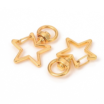 Star Shape Zinc Alloy Swivel Lobster Clasps, Swivel Snap Hook, Golden, 34x24x6mm, Hole: 5x9mm