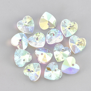Glass Rhinestone Charms, Heart, Crystal AB, 10x10x5.5mm, Hole: 1.2mm
