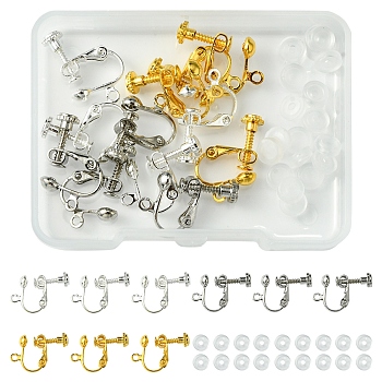 12Pcs 3 Colors Brass Screw On Clip-on Earring Findings, with Silicone Pads, Spiral Ear Clip For Non-Pierced Ears Jewelry, Mixed Color, 18x14x3mm, Hole: 1.6mm, 4Pcs/Color