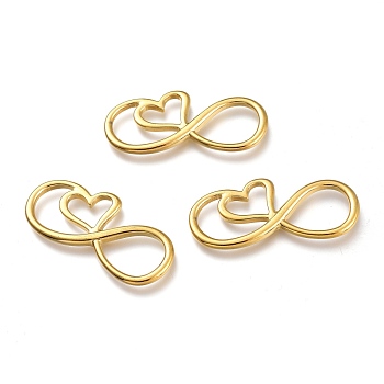 304 Stainless Steel Links, Infinity with Heart, Golden, 18x40x2mm, Hole: 4~12.5x15~15.5mm