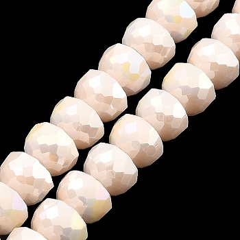 AB Color Plate Glass Beads Strands, Opaque Color, Faceted Half Round, Old Lace, 7~7.5x5mm, Hole: 1mm, about 80pcs/strand, 20.87''~21.26''(53~54cm)