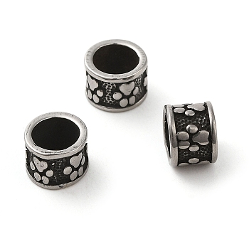 Column with Paw Print 304 Stainless Steel European Beads, Large Hole Beads, Antique Silver, 8x6mm, Hole: 6mm