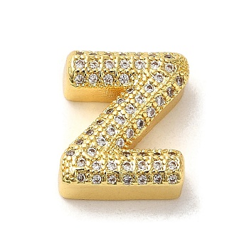 Brass Micro Pave Clear Cubic Zirconia Charms, Real 18K Gold Plated, Letter Z, 13x11x5mm, Hole: 2mm
