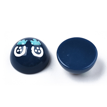 Opaque Resin Enamel Cabochons, Half Round with Sky Blue Strawberry Pattern, Midnight Blue, 15x8mm
