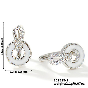 Cute Hoop Earrings, with Rhinestones and Safety Buckle, Trendy and Fashionable, Silver, 13x9mm