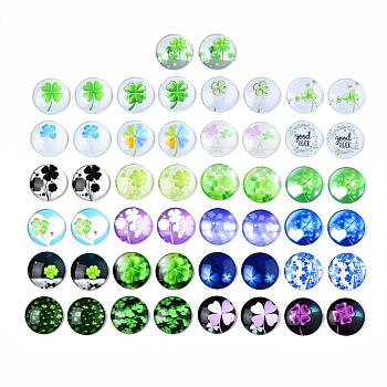Glass Cabochons, Half Round/Dome with Clover Pattern, Mixed Color, 25mm, about 50pcs/bag