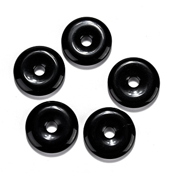 Natural Obsidian Pendants, Donut/Pi Disc, Donut Width: 11~12mm, 28~30x5~6mm, Hole: 6mm