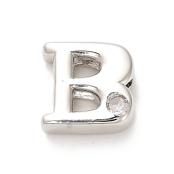 Rack Plating Brass Cubic Zirconia Beads, Long-Lasting Plated, Lead Free & Cadmium Free, Alphabet, Letter B, 12x12.5x4.5mm, Hole: 2.7mm