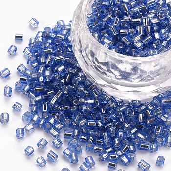 8/0 Glass Bugle Beads, Silver Lined, Cornflower Blue, 2.5~3x2.5mm, Hole: 1mm, about 15000pcs/pound