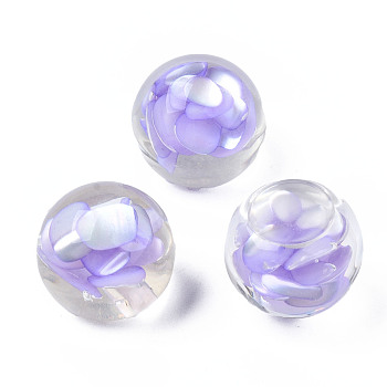 Transparent Acrylic Cabochons, with Shell, Round, Lilac, 16x12mm