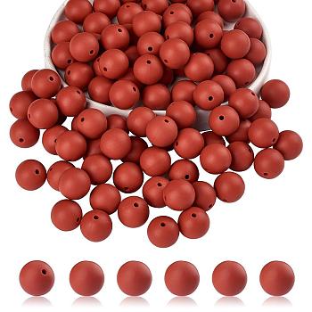 20Pcs Round Solid Color Silicone Beads, Chewing Beads For Teethers, DIY Nursing Necklaces Making, FireBrick, 15mm, Hole: 1.8mm