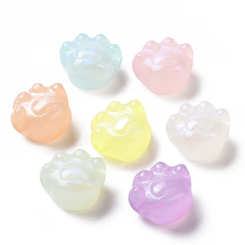 Luminous Acrylic Beads, Glitter Beads, Glow in the Dark, Cat Paw Print, Mixed Color, 16x18x12.5mm, Hole: 2.5mm