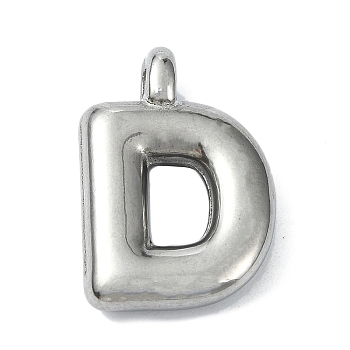 Anti-Tarnish 304 Stainless Steel Pendants, Letter Charm, Letter D, 20x13.5x4mm, Hole: 1.6mm