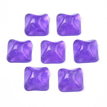 Transparent Resin Cabochons, Water Ripple Cabochons, with Glitter Powder, Square, Slate Blue, 16x16x8.5~9mm