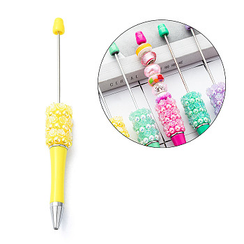 Plastic Beadable Pens, Ballpoint Pen, for DIY Pen Decoration, Rose, Yellow, 142x17mm