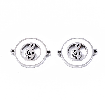304 Stainless Steel Enamel Links Connectors, Laser Cut, Flat Round with Musical Note, White, Stainless Steel Color, 14.5x18.5x2mm, Hole: 1.2mm
