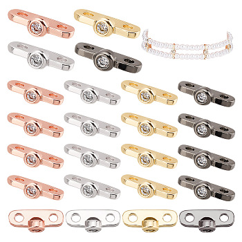 AHADERMAKER 24Pcs 4 Colors Rack Plating Brass Pave Clear Cubic Zirconia Connector Charms, Long-Lasting Plated, Cadmium Free & Lead Free, Oval, Mixed Color, 10.5x4x3mm, Hole: 1.5mm, 6pcs/colors