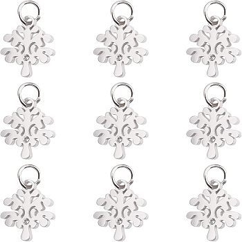 Unicraftale 10Pcs Eco-Friendly 316 Surgical Stainless Steel Micro Pave Clear Cubic Zirconia Charms, Long-Lasting Plated, Tree, Stainless Steel Color, 12x11x1.5mm, Hole: 3.5mm