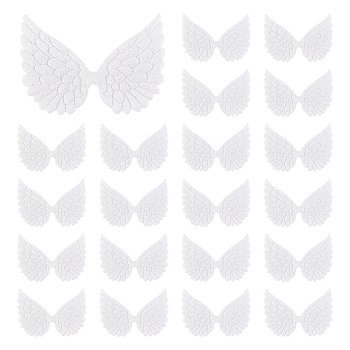 AHADEMAKER 50Pcs Cloth Embossed Wing Ornament Accessories, with Glitter Power, Sewing Craft Decoration, White, 65x93x1mm