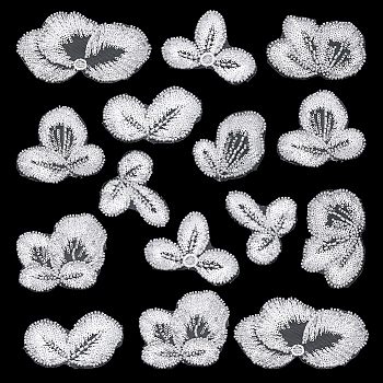 16Pcs 2Bags Polyester Clothing Patches, Flower, with Glass Beads, White, 53~82x68~120x3mm, 8pcs/bag