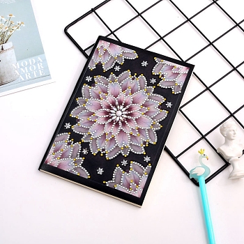 DIY Diamond Painting Notebook Kits, including PU Leather Book, Resin Rhinestones, Diamond Sticky Pen, Tray Plate and Glue Clay, Lotus Pattern, 210x150mm, 50 pages/book