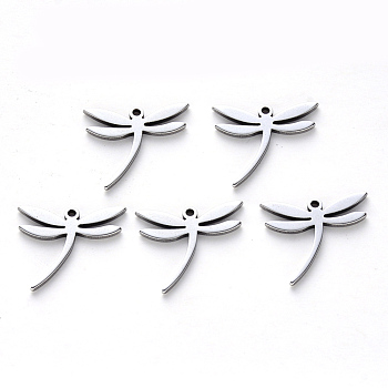 304 Stainless Steel Pendants, Laser Cut, Dragonfly, Stainless Steel Color, 15x16.5x1mm, Hole: 1.2mm
