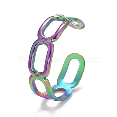 Ионное покрытие цвета радуги (ip) 304 овальное кольцо из нержавеющей стали с открытой манжетой для женщин(RJEW-A005-21MC)-2