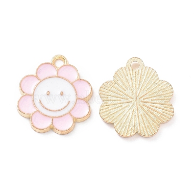 Light Gold Pink Flower Alloy+Enamel Pendants