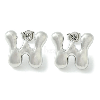 Letter W Brass Stud Earrings